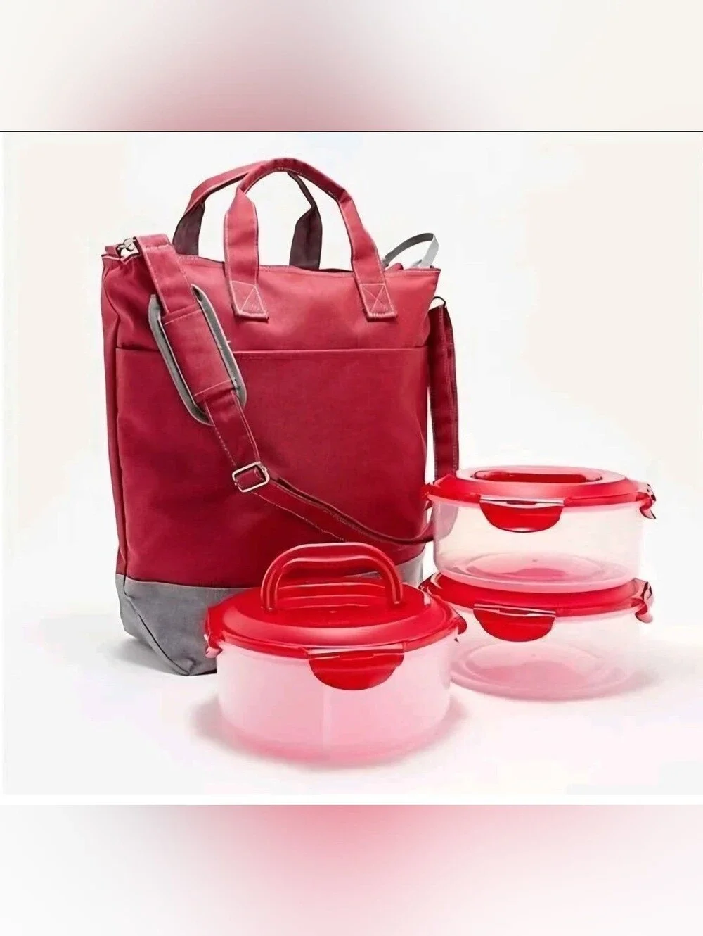 LocknLock Insulated Tote With 3-Piece Storage Set Red Gray Lock & Lock - NEW
